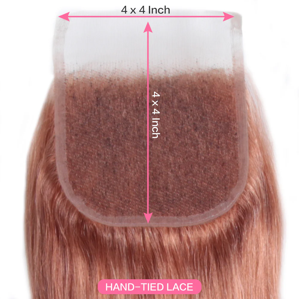 QVR Straight Bundles With Closure Remy Human Hair Weave 3 bundles with 4*4 Lace Closure Pink Color - Image 6
