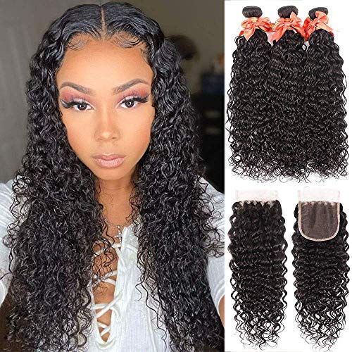 Queen Remy Human Hair Water Wave Bundles Deep Wave Jerry Curly Kinky Curly  3 Bundles With Closure 4x4 Lace Closure - Image 4
