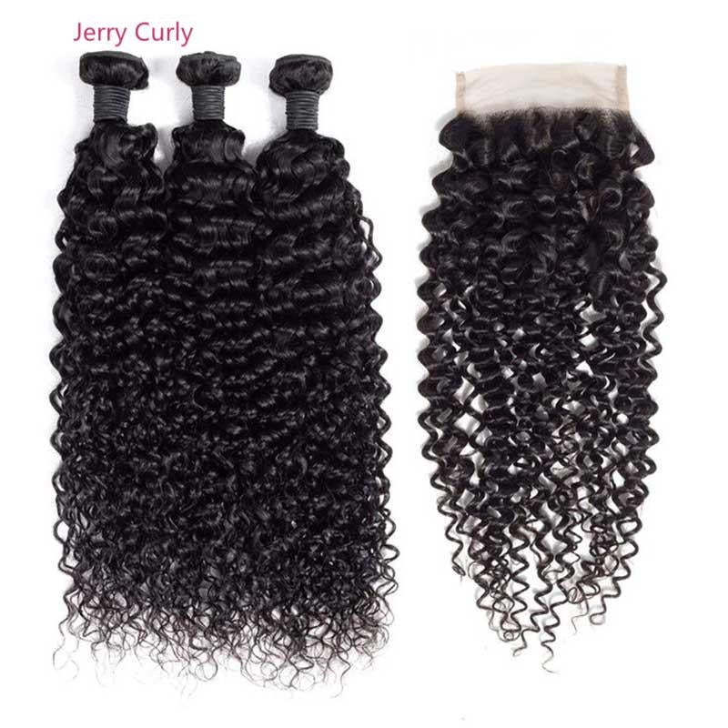Queen Remy Human Hair Water Wave Bundles Deep Wave Jerry Curly Kinky Curly  3 Bundles With Closure 4x4 Lace Closure - Image 5