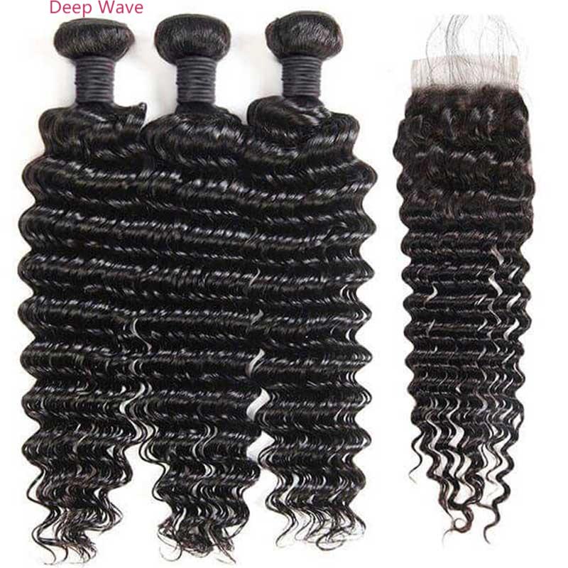 Queen Remy Human Hair Water Wave Bundles Deep Wave Jerry Curly Kinky Curly  3 Bundles With Closure 4x4 Lace Closure - Image 7