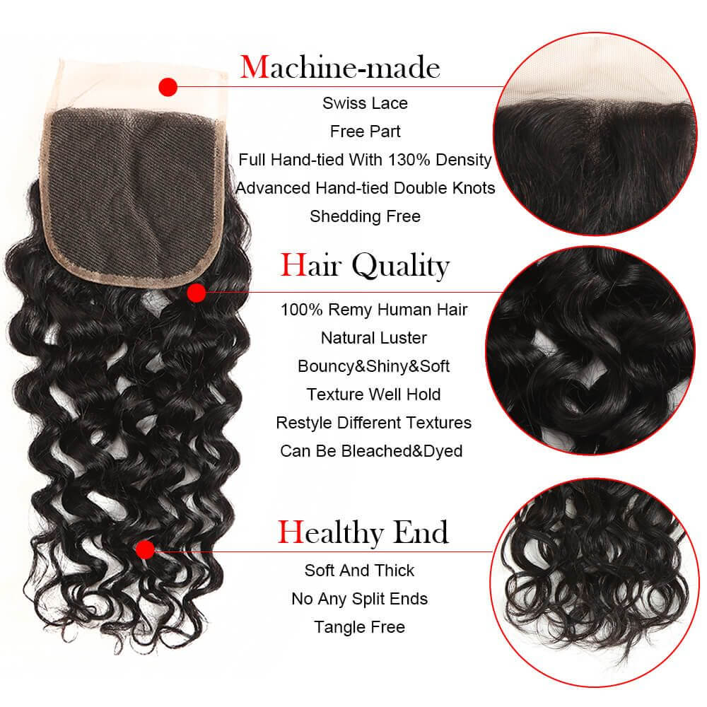 Queen Remy Human Hair Bundles Water Wave 4 Bundles With 4x4 Lace Closure - Image 8