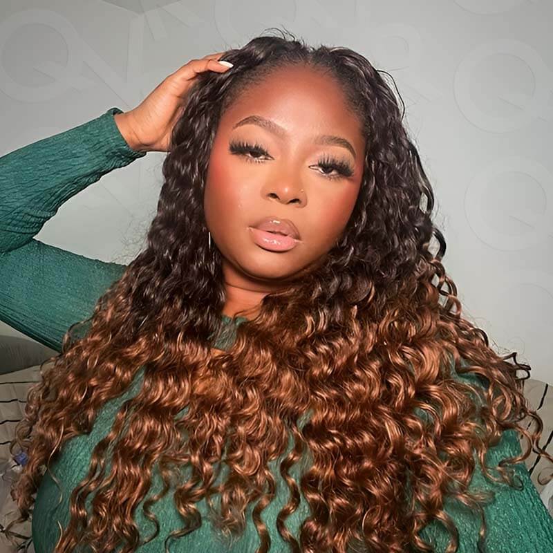 QVR Lightweight T2/30 Color Deep Wave Feather Crochet Braid Human Hair Extensions - Image 3