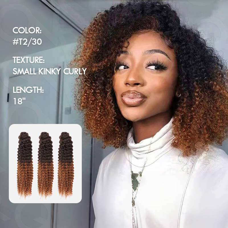 QVR Lightweight T2/30 Color Small Kinky Curly Feather Crochet Braid Human Hair Extension - Image 6