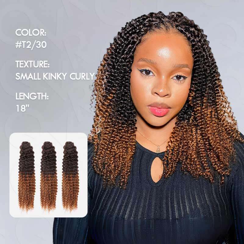 QVR Lightweight T2/30 Color Small Kinky Curly Feather Crochet Braid Human Hair Extension - Image 7