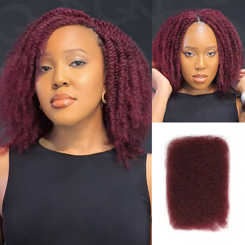 QVR Affordable Afro Kinky Bulk Human Hair 99J Burgundy Color For Braiding DreadLock - Image 4
