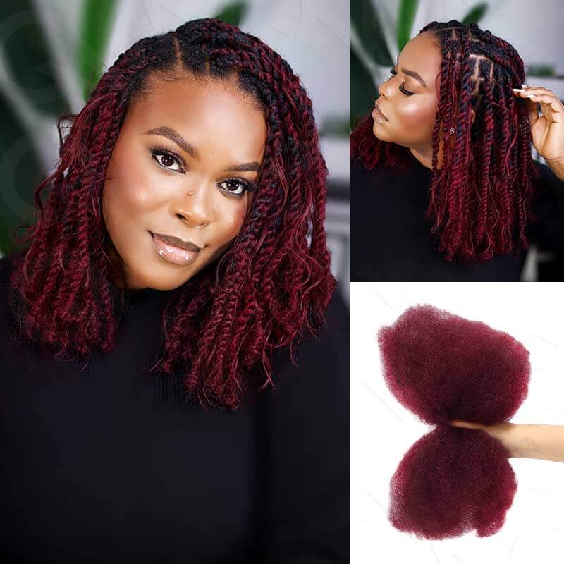 QVR Affordable Afro Kinky Bulk Human Hair 99J Burgundy Color For Braiding DreadLock - Image 5