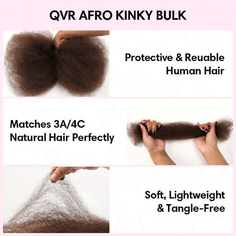 QVR Dark Brown Afro kinky Bulk Hair Extensions For Braiding Dreadlock Human Hair - Image 14