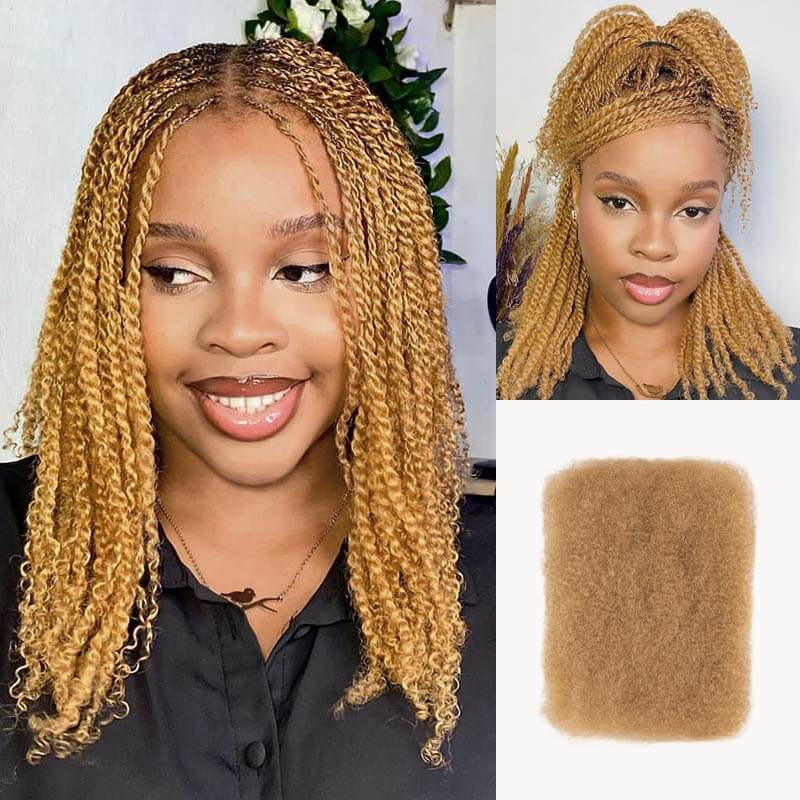 QVR Honey Blonde Color Afro kinky Bulk Hair Extensions For Braiding Dreadlock Human Hair - Image 3