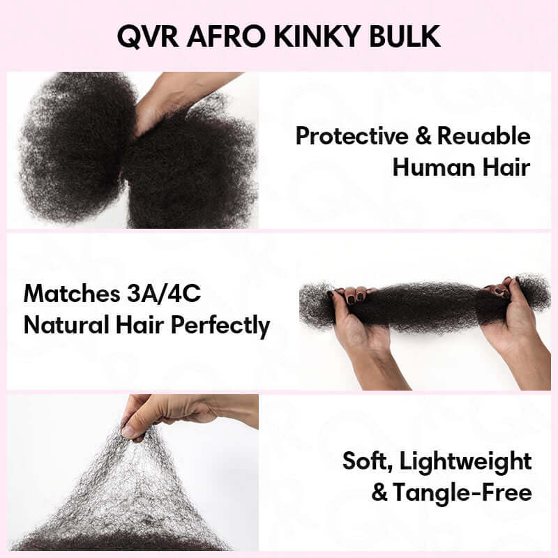 QVR Natural Black Afro kinky Bulk Hair Extensions For Braiding Dreadlock Human Hair - Image 9