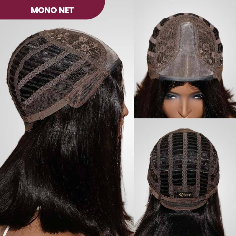 QVR 15A Glueless Mono Net Short Bob Wig Dark Brown #4 Color Natural Parting Unprocessed Virgin Hair Wigs - Image 3