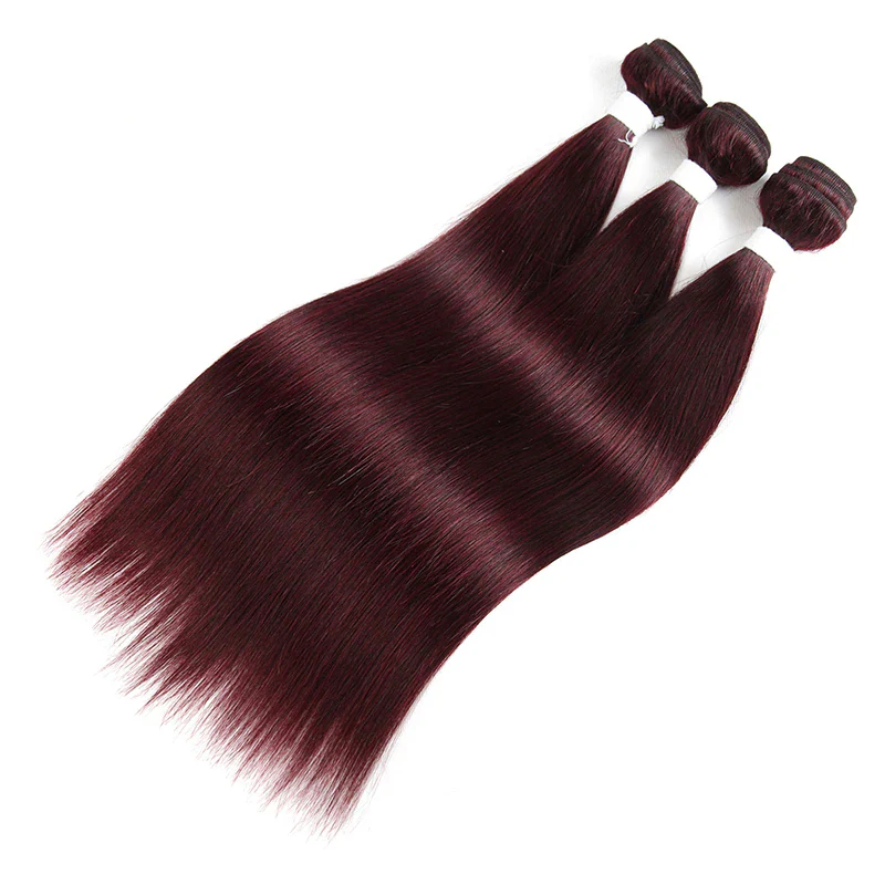 QVR Straight Human Hair Bundles Remy Brazilian Hair Weave 3 Bundles 99J Red Wine Human Hair Extensions - Image 3
