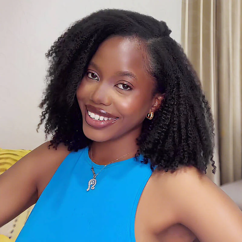 QVR Afro Kinky Curly Crochet Hair Machine Made Natural Black Feather Human Hair Extension - Image 5