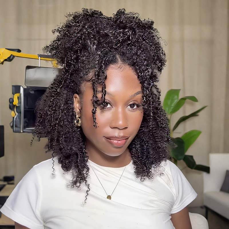 QVR Afro Kinky Curly Crochet Hair Machine Made Natural Black Feather Human Hair Extension - Image 7