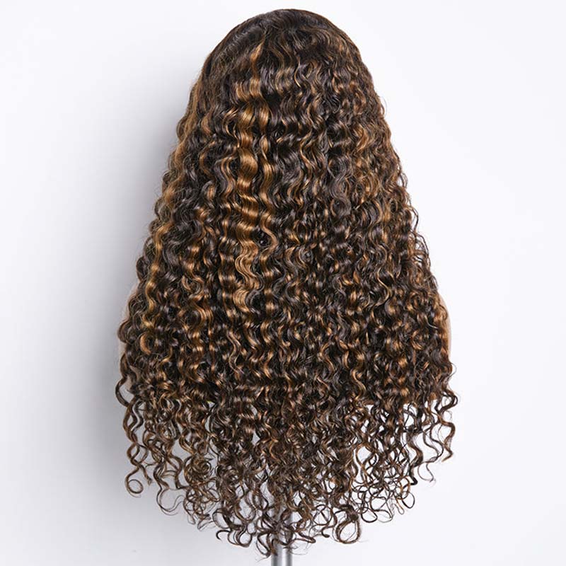 QVR Balayage Funmi Curly Glueless 5x5 Lace Closure Wig Brown Highlights Human Hair Wigs - Image 8