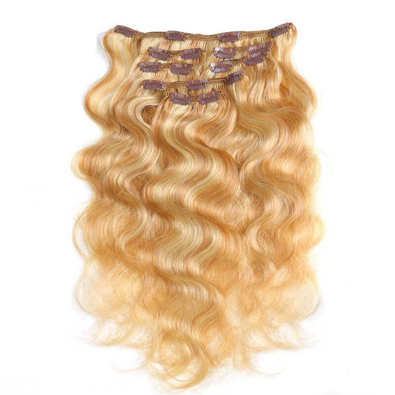 QVR Blonde Body Wave Hair 7Pcs Clip in Hair Extension Brazilian Highlight Color Virgin Human Hair - Image 3
