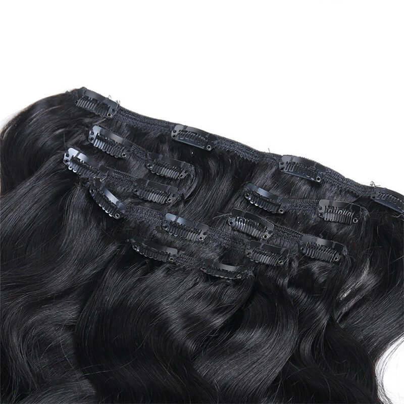 QVR Body Wave Hair 7Pcs Clip in Hair Extension Brazilian Natural Black Virgin Human Hair - Image 4