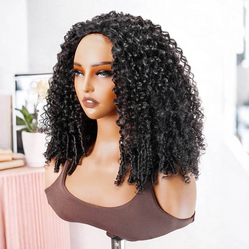 QVR Glueless Burmese Curly Straight Half Wig 250% Density Human Hair Wig Wear Go Flip Over Wig - Image 12