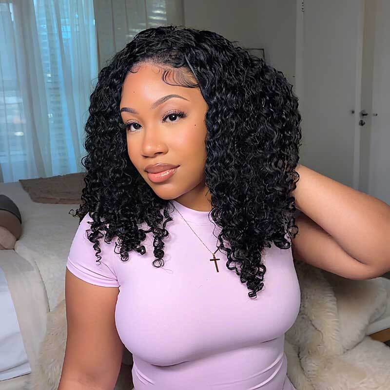 QVR Glueless Burmese Curly Straight Half Wig 250% Density Human Hair Wig Wear Go Flip Over Wig - Image 3