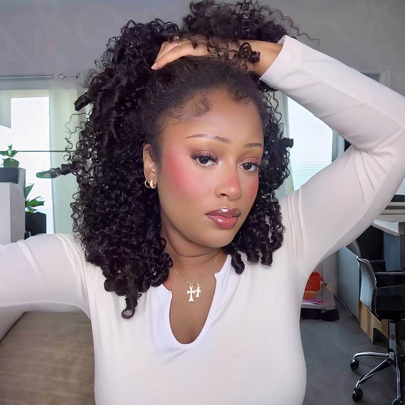 QVR Glueless Burmese Curly Straight Half Wig 250% Density Human Hair Wig Wear Go Flip Over Wig - Image 6