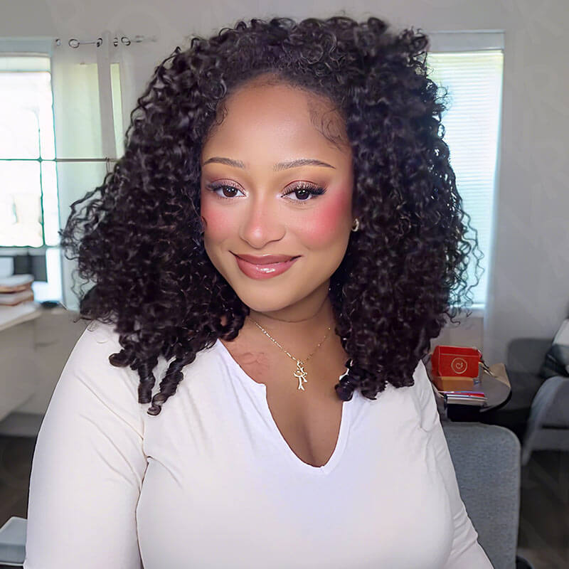 QVR Glueless Burmese Curly Straight Half Wig 250% Density Human Hair Wig Wear Go Flip Over Wig - Image 7