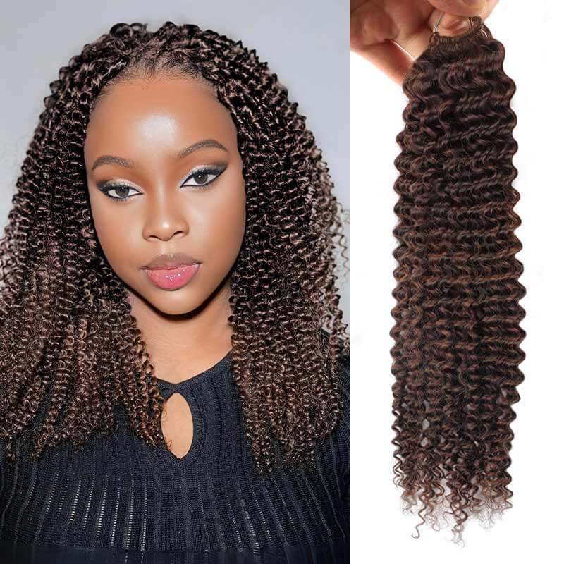 QVR Dark Brown #4 Crochet Hair Small Kinky Curly Machine Made Feather Human Hair Extension - Image 4