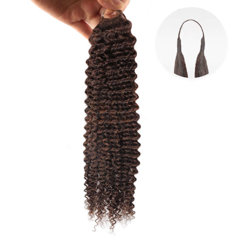 QVR Dark Brown #4 Crochet Hair Small Kinky Curly Machine Made Feather Human Hair Extension - Image 5