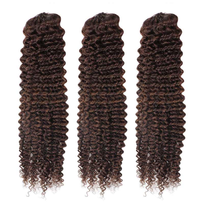 QVR Dark Brown #4 Crochet Hair Small Kinky Curly Machine Made Feather Human Hair Extension - Image 9