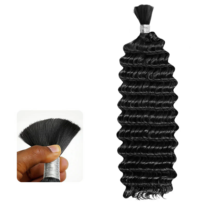 QVR Deep Wave Bulk Hair Extensions for Boho Knotless Braiding - Image 4