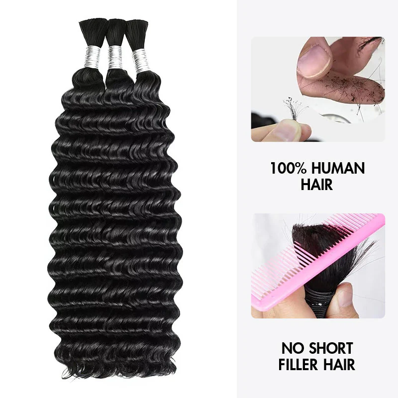 QVR Deep Wave Bulk Hair Extensions for Boho Knotless Braiding - Image 5