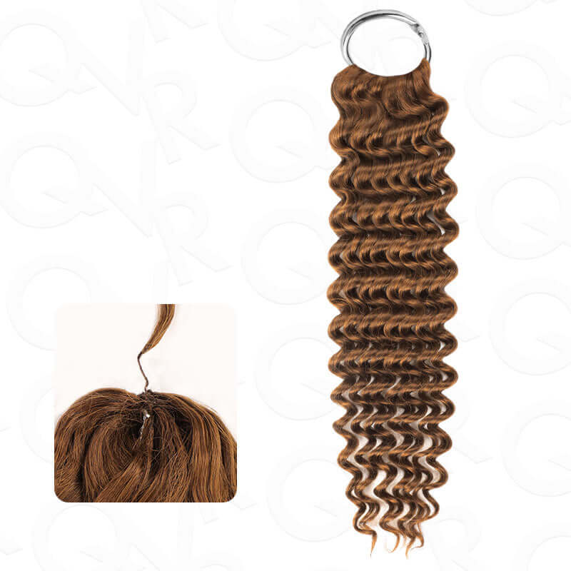 QVR Auburn Brown #30 Crochet Hair Water Wave Machine Made Feather Human Hair Extension - Image 12
