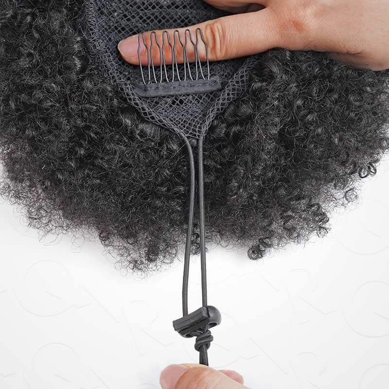 QVR Drawstring Ponytail Extension Afro Puff Human Hair Ponytail Hairstyle - Image 3
