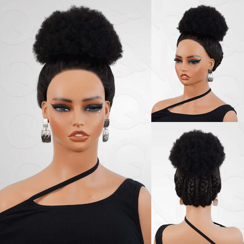 QVR Drawstring Ponytail Extension Afro Puff Human Hair Ponytail Hairstyle - Image 4