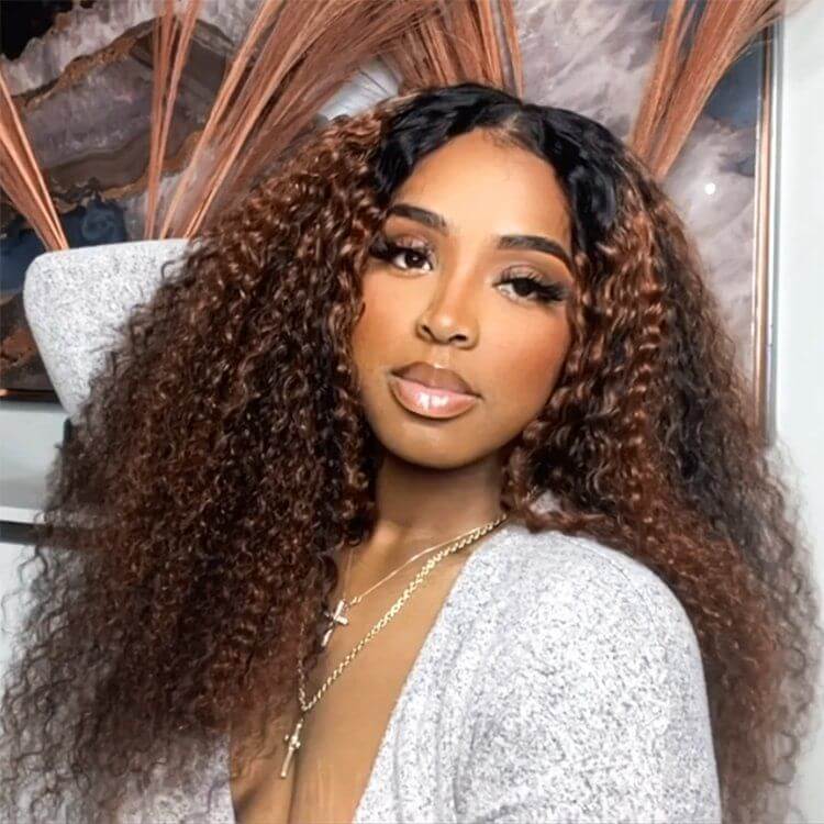 QVR Glueless Curly V Part Wig Balayage Highlights Beginner Friendly Upgrade U Part Wig - Image 3