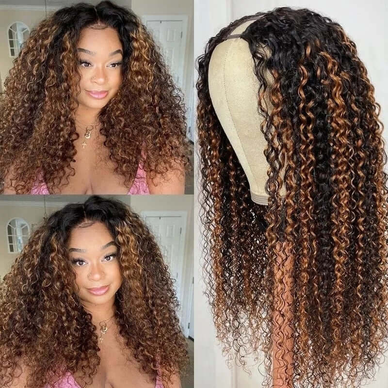 QVR Glueless Curly V Part Wig Balayage Highlights Beginner Friendly Upgrade U Part Wig - Image 4