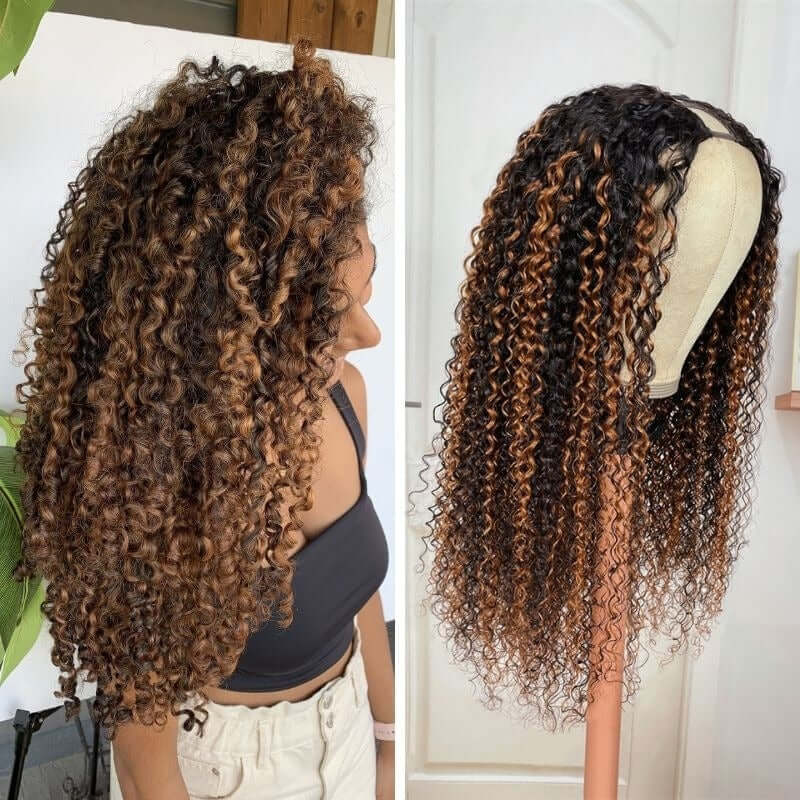 QVR Glueless Curly V Part Wig Balayage Highlights Beginner Friendly Upgrade U Part Wig - Image 5