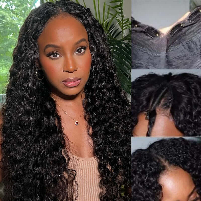 QVR Glueless Deep Wave V Part Wigs 180% Density Super Natural Human Hair Glueless 0 Skill Needed Wig - Image 3