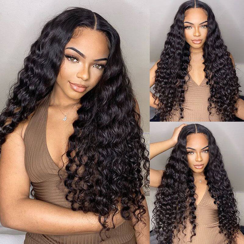 QVR Glueless Deep Wave V Part Wigs 180% Density Super Natural Human Hair Glueless 0 Skill Needed Wig - Image 6