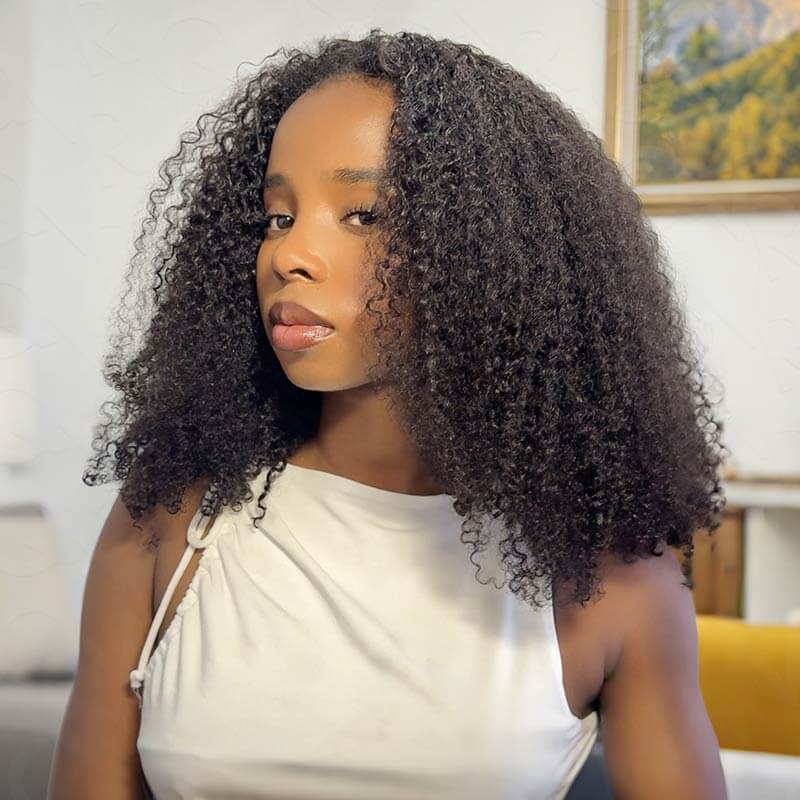 QVR Glueless Kinky Curly Half Wig 250% Density Human Hair Wig Wear Go Flip Over Wig - Image 3