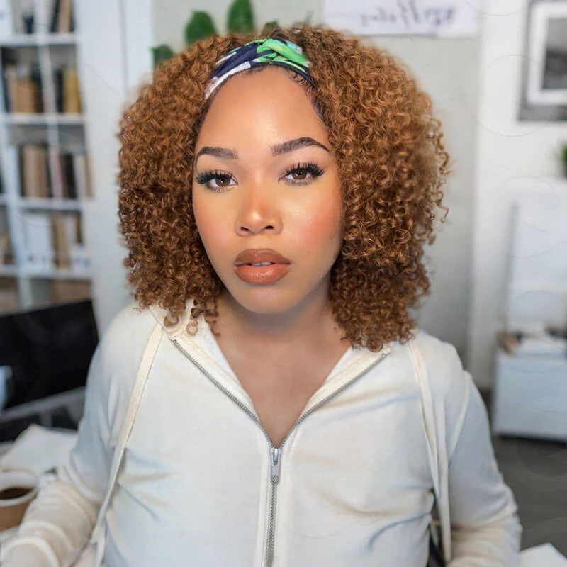 QVR Glueless Auburn Brown Kinky Curly Straight Half Wig 250% Density Human Hair Wig Wear Go Flip Over Wig - Image 3