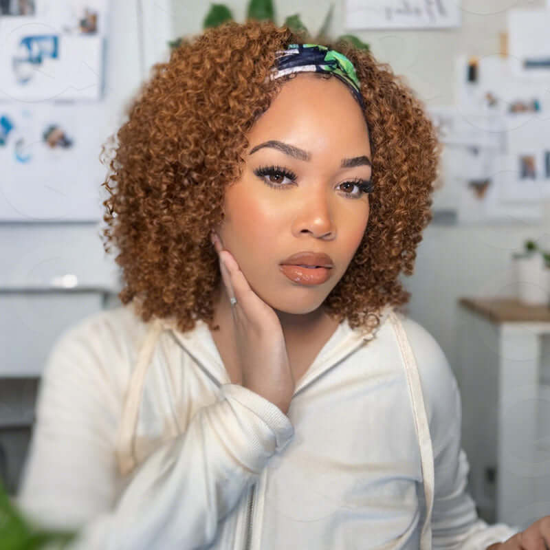 QVR Glueless Auburn Brown Kinky Curly Straight Half Wig 250% Density Human Hair Wig Wear Go Flip Over Wig - Image 7