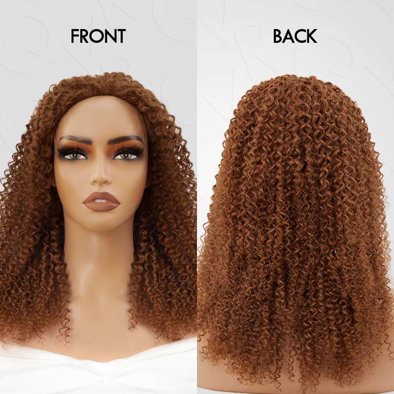 QVR Glueless Auburn Brown Kinky Curly Straight Half Wig 250% Density Human Hair Wig Wear Go Flip Over Wig - Image 8