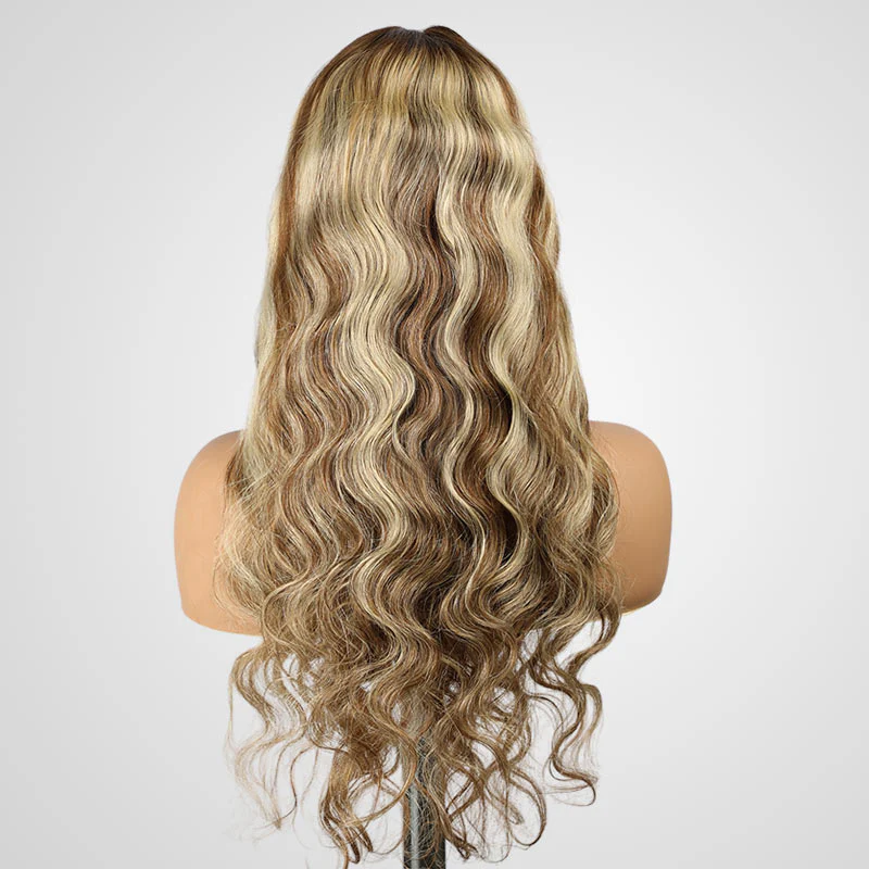 QVR Glueless Highlights Brown With Blonde Pre-cut 4x6 Lace Straight&Body Wave #P5/613 Wigs - Image 11