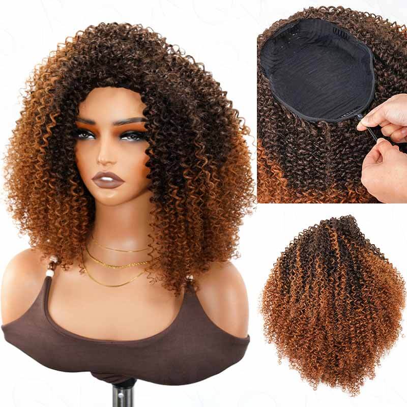 QVR Glueless Dark Brown Kinky Curly Half Wig with Black Roots 250% Density Human Hair Wig #T1B/4 Wear Go Flip Over Wig - Image 15