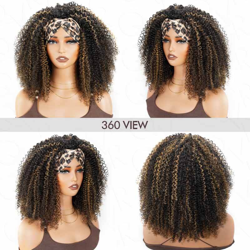 QVR Glueless Blonde Highlight Kinky Curly Half Wig 250% Density Human Hair Wig #1B/27 Wear Go Flip Over Wig - Image 3