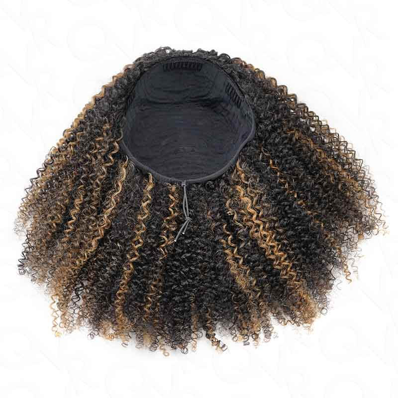 QVR Glueless Blonde Highlight Kinky Curly Half Wig 250% Density Human Hair Wig #1B/27 Wear Go Flip Over Wig - Image 4