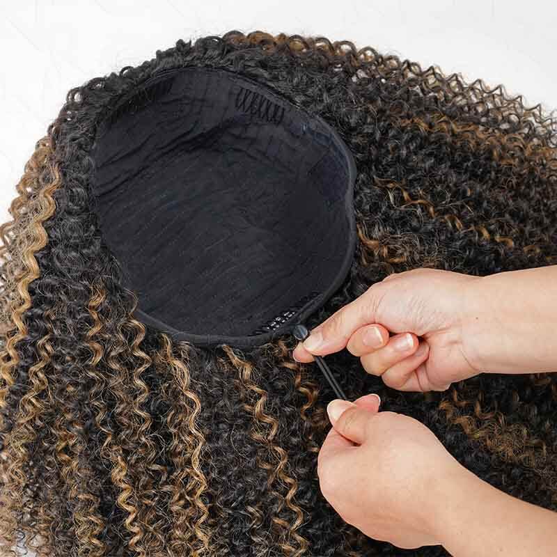 QVR Glueless Blonde Highlight Kinky Curly Half Wig 250% Density Human Hair Wig #1B/27 Wear Go Flip Over Wig - Image 5