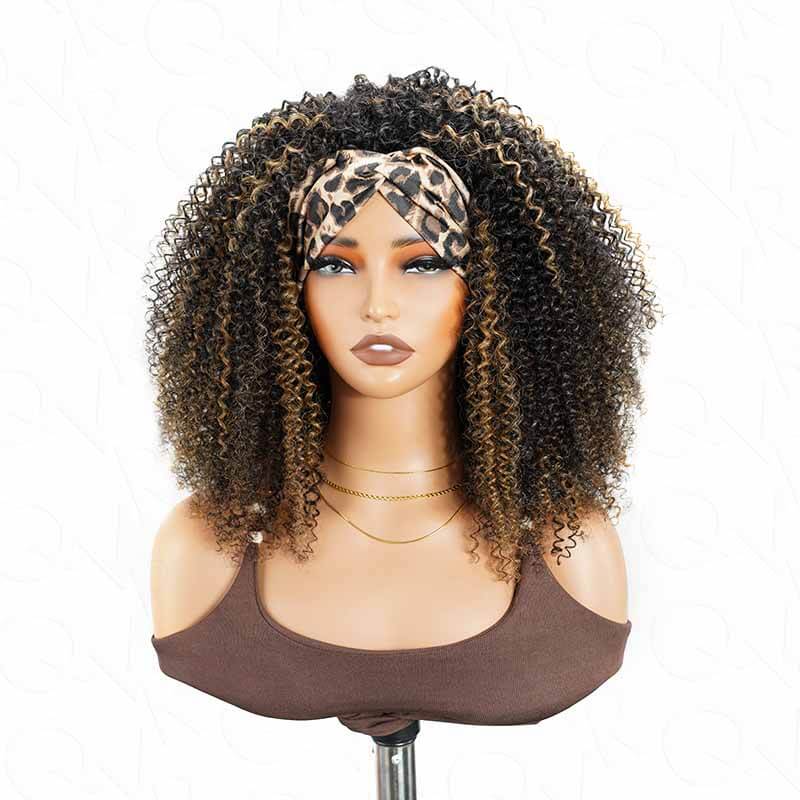 QVR Glueless Blonde Highlight Kinky Curly Half Wig 250% Density Human Hair Wig #1B/27 Wear Go Flip Over Wig - Image 8