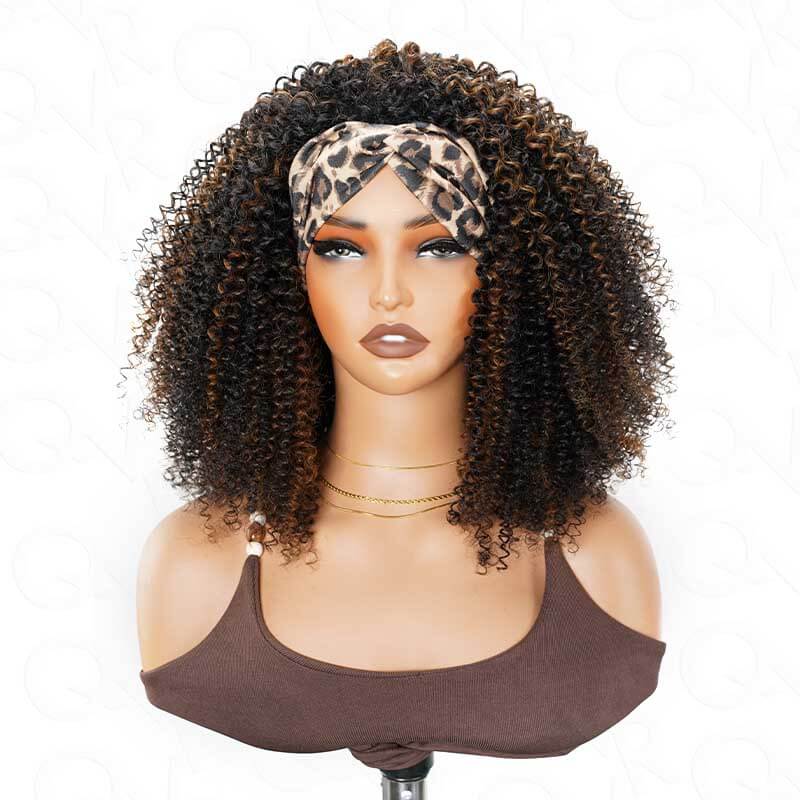 QVR Glueless Highlight Brown Kinky Curly Half Wig 250% Density Human Hair Wig #1B/30 Wear Go Flip Over Wig - Image 6