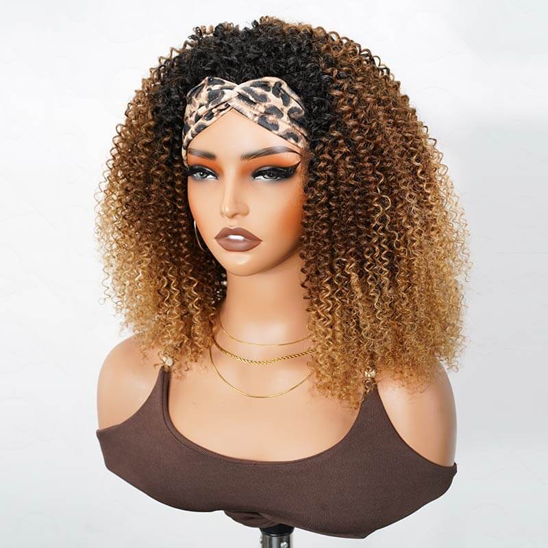 QVR Glueless Ombre Brown Blonde Kinky Curly Half Wig with Black Roots 250% Density Human Hair Wig #T1B/30/27 Wear Go Flip Over Wig - Image 8