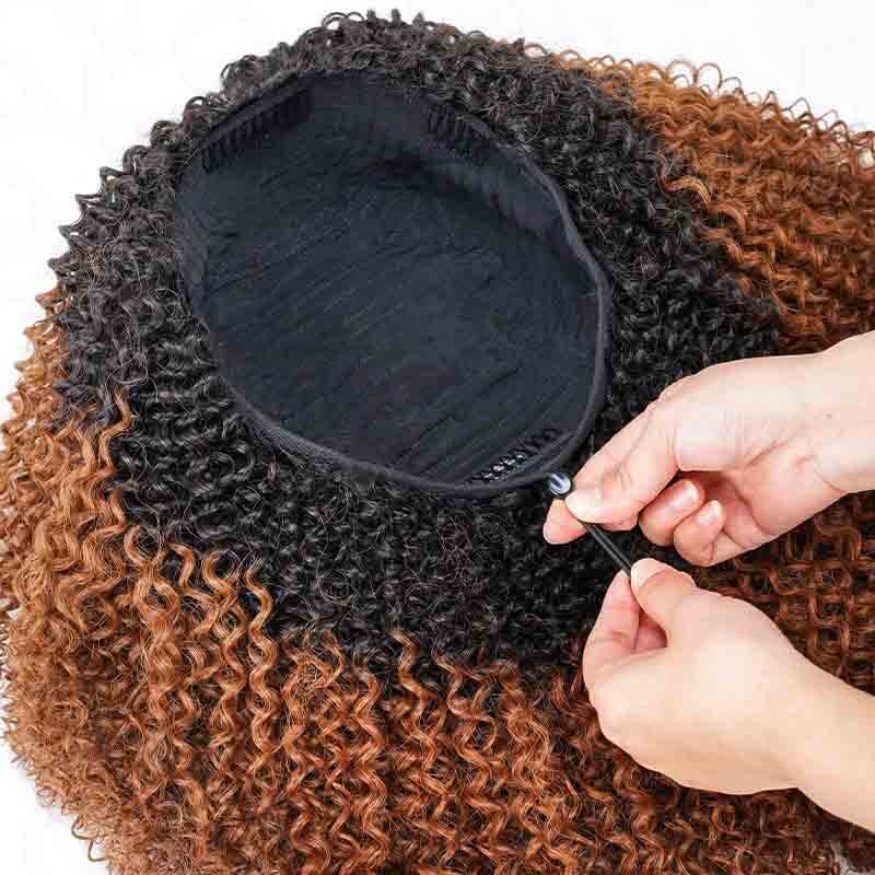 QVR Glueless Ombre Brown Kinky Curly Half Wig with Black Roots 250% Density Human Hair Wig #T1B/30 Wear Go Flip Over Wig - Image 5